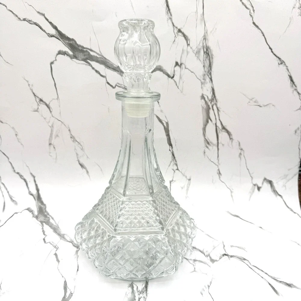 Vintage Anchor Hocking Wexford Clear Glass Decanter w Stopper MCM Barware